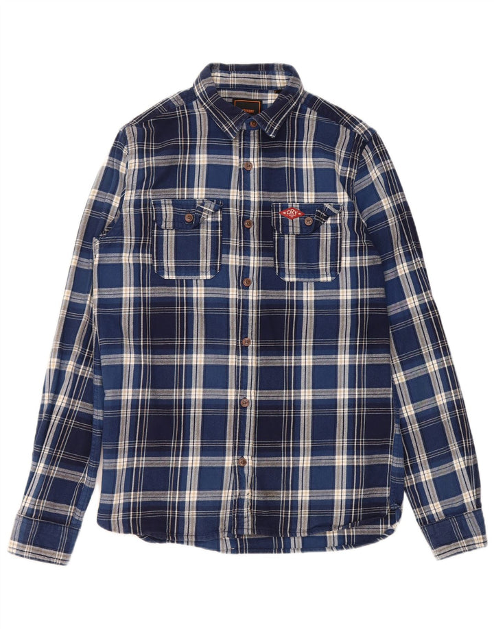 SUPERDRY Flanelskjorte til mænd, lille blå ternet bomuld