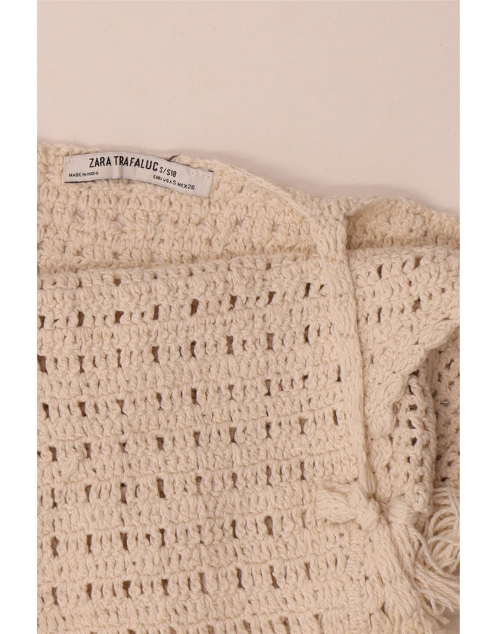 Zara hæklet crop top til kvinder DK 8 Small off white bomuld