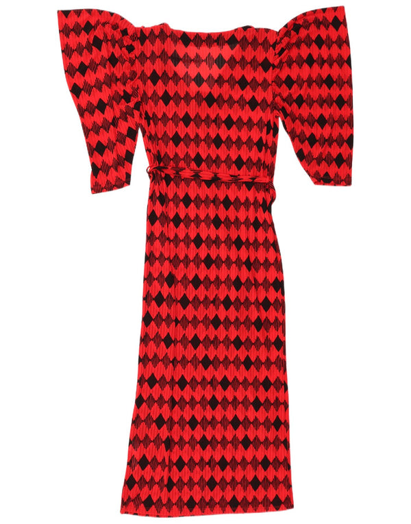 ZARA Kortærmede Maxikjole til kvinder UK 12 Medium Rød Argyle/Diamond Nylon