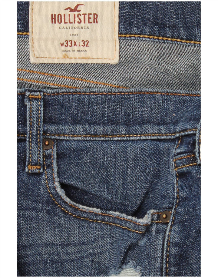 Hollister Men Distressed Straight Jeans W33 L32 Blå