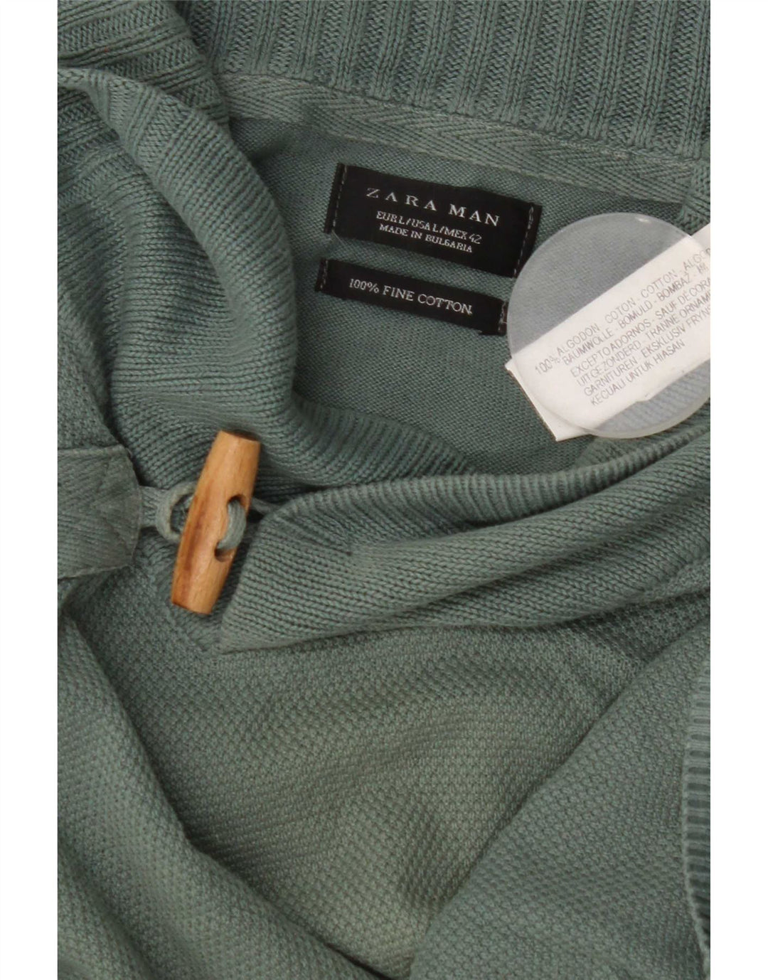 Zara Herre Shawl Neck Jumper Sweater Stor Grøn Bomuld