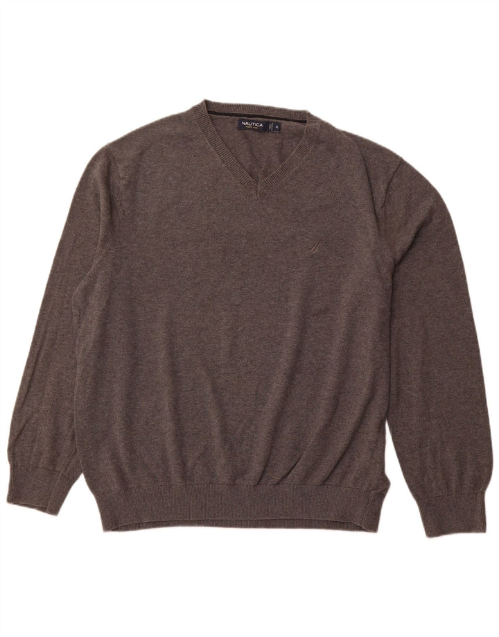 NAUTICA Herre V-hals sweater XL Grå Bomuld