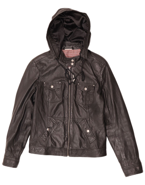 Street One Dame Hætte Læderjakke UK 14 Medium Sort Læder