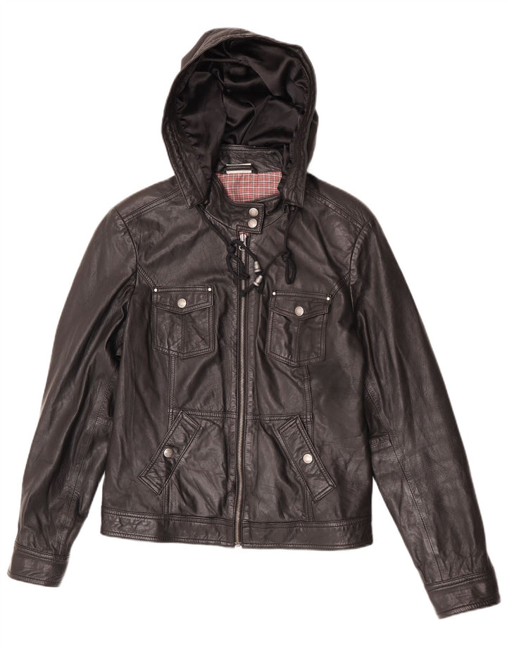 Street One Dame Hætte Læderjakke UK 14 Medium Sort Læder