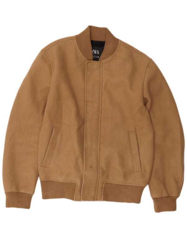 Zara Herre Bomber Jacket UK 38 Medium Brun Polyester