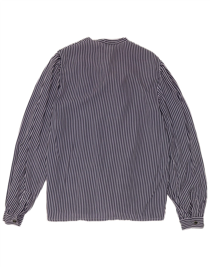 VINTAGE Dame-sløjfeskjorte Bluse IT 48 XL Marineblå stribet