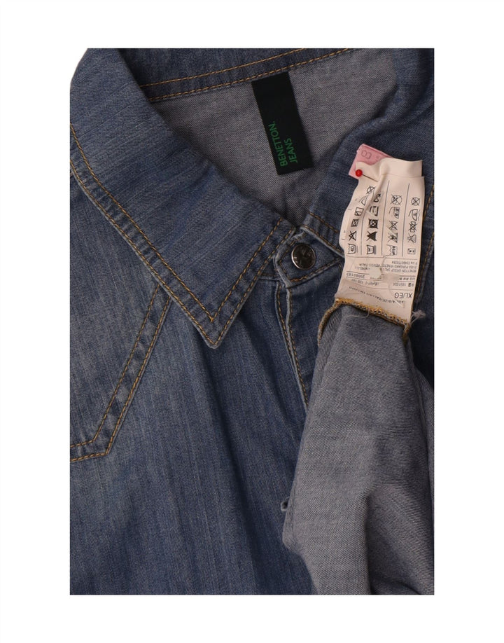 BENETTON Denimskjorte til mænd XL Blå bomuld