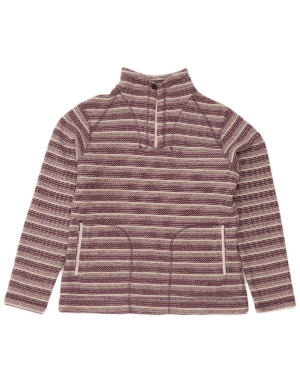 Weird Fish Womens Zip Neck Fleece Jumper UK 12 Medium Purple Striped