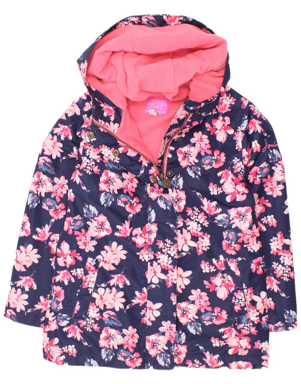 Joules Piger Hættejakke Windbreaker 7-8 år Navy Blue Floral Polyester