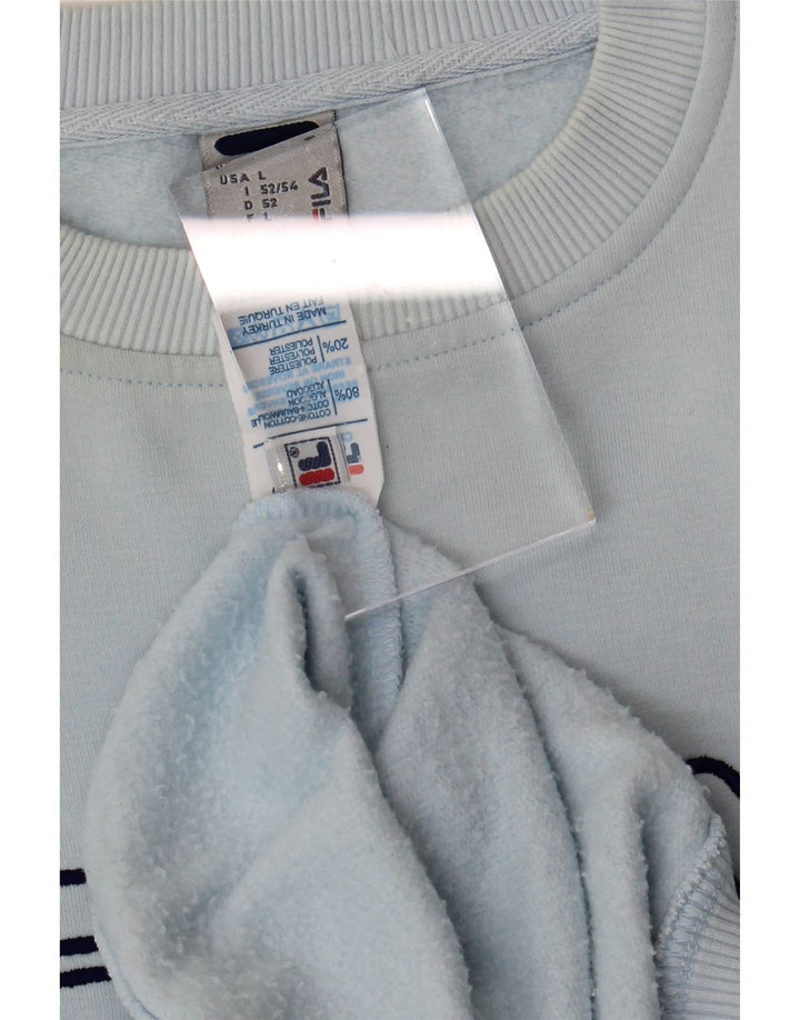 FILA Mens Graphic Sweatshirt Jumper IT 52/54 Large Blue Cotton Vintage Fila and Second-Hand Fila from Messina Hembry 