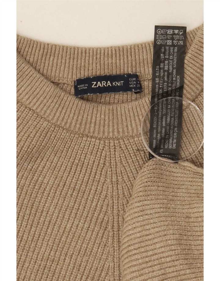 ZARA Womens Oversized Crop Crew Neck Jumper Sweater UK 14 Medium Brown Vintage Zara and Second-Hand Zara from Messina Hembry 