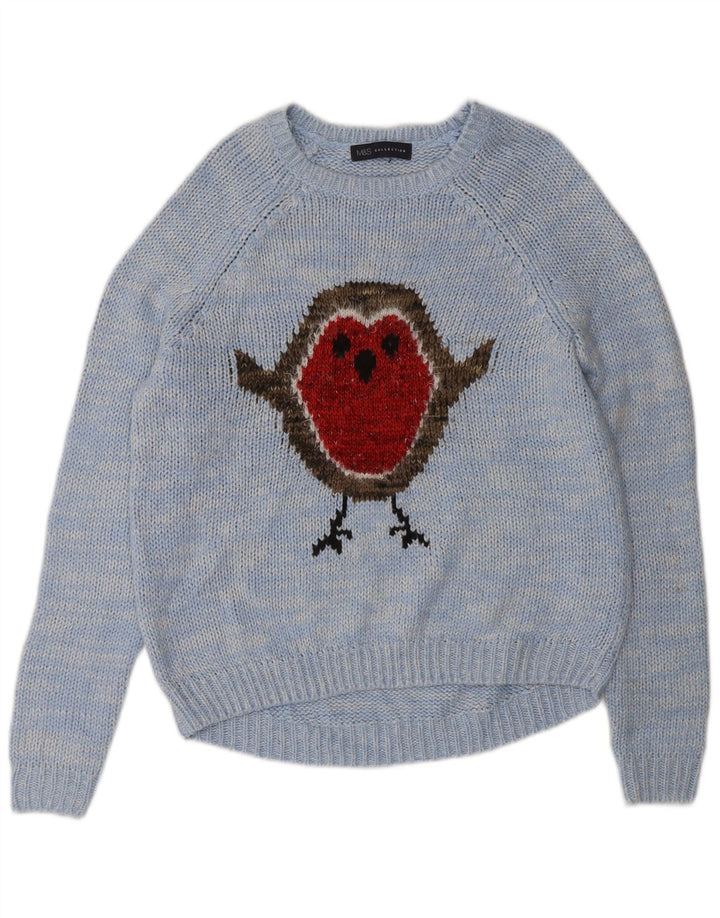 Marks & Spencer Dame Grafisk Boat Neck Jumper Sweater UK 10 Small Blue