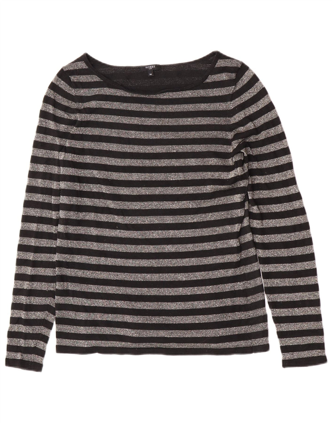 Hobbs Dame Top Langærmet UK 14 Medium Sort Stribet Silke