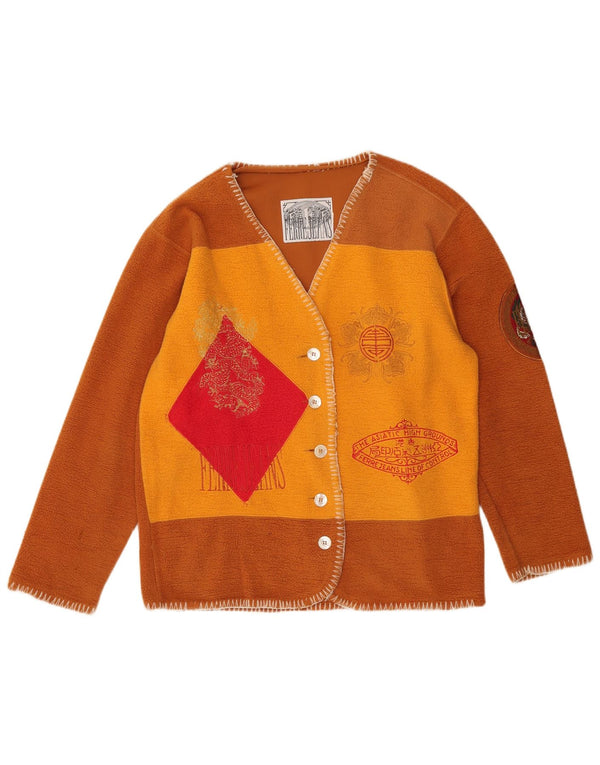 Ferre Kvinde grafisk cardigan sweater UK 16 Large Brown Colourblock Bomuld