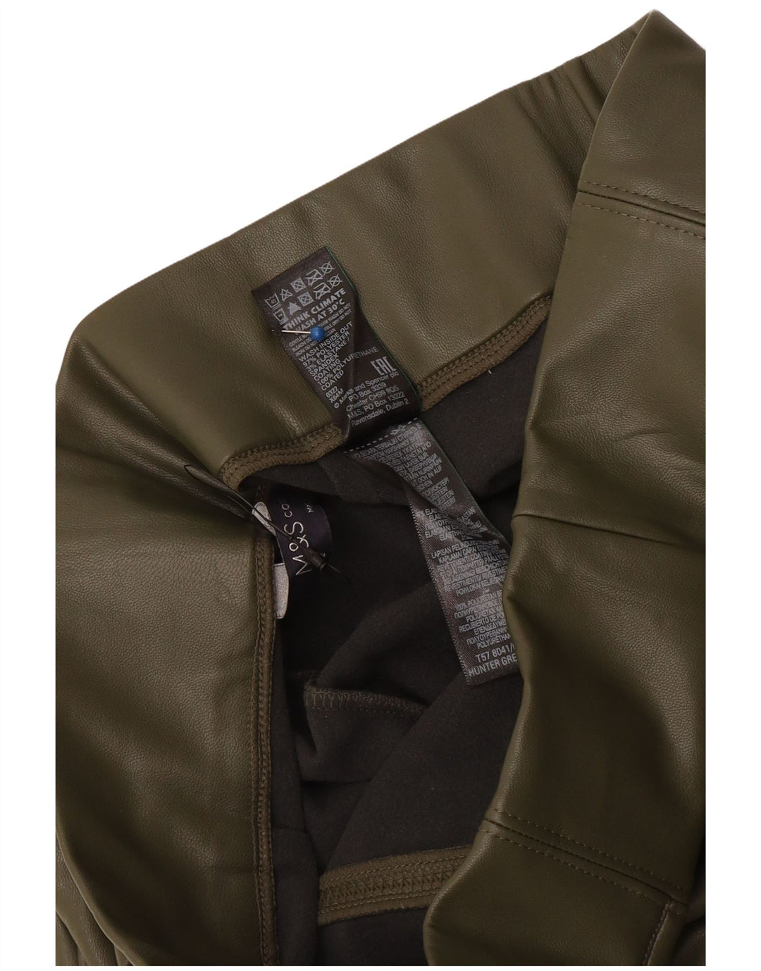 Marks & Spencer Dame imiteret læder Leggings UK 12 Medium Khaki Polyester