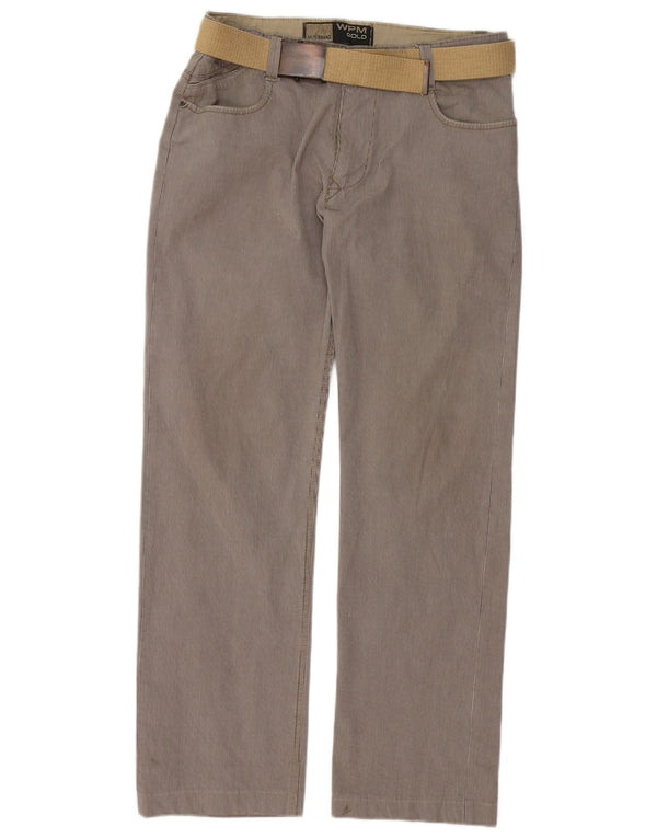 WPM Mens Straight Casual Trousers W34 L29 Grey Pinstripe Cotton