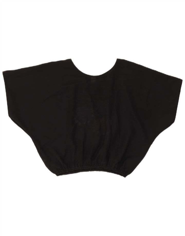 VINTAGE Womens Crop Batwing Bluse Top UK 18 XL Black Floral Polyester