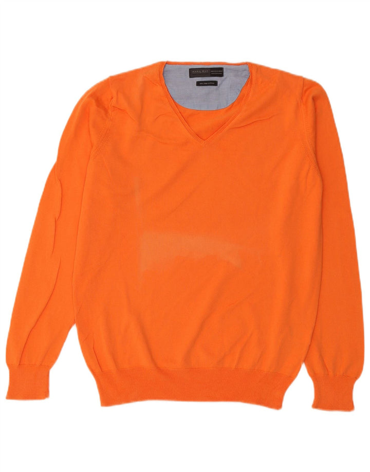Zara Herre V-hals sweater Medium Orange Bomuld