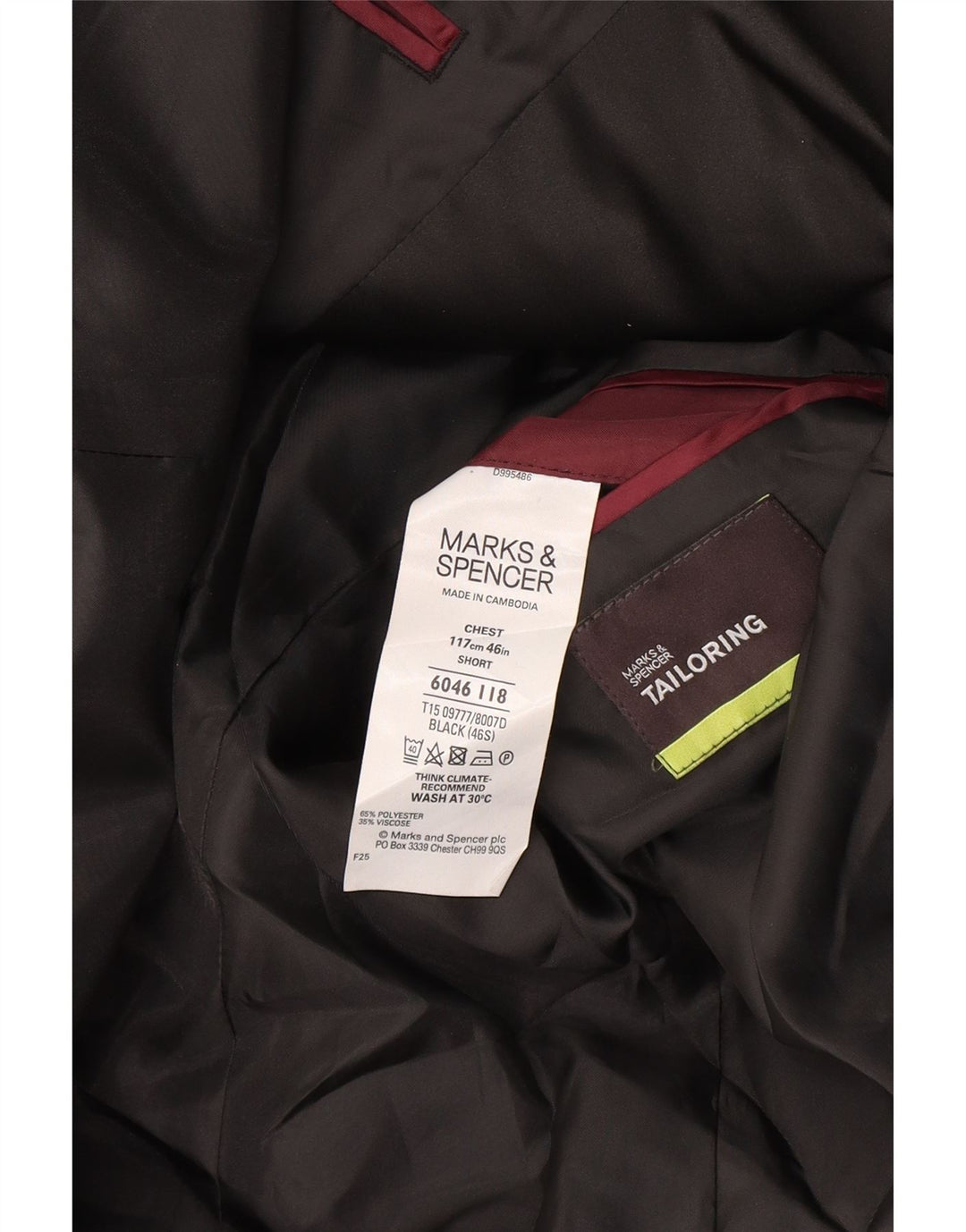 Marks & Spencer Herre Short 2 Button Blazer Jacket UK 40 Large Black