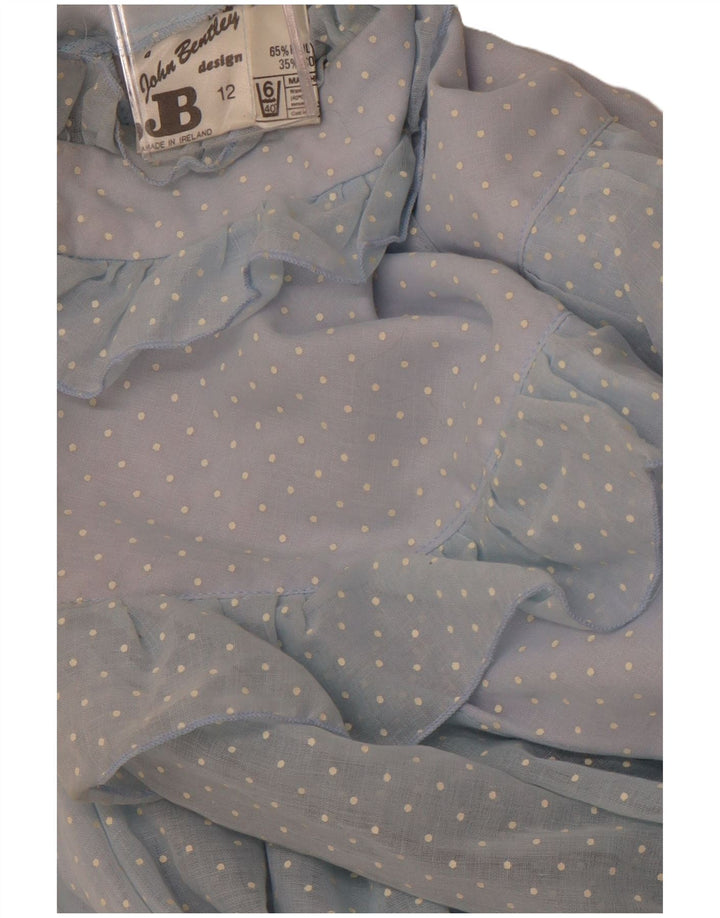 JOHN BENTLEY Dame flæse front Maxikjole UK 12 Medium Blue Spotted