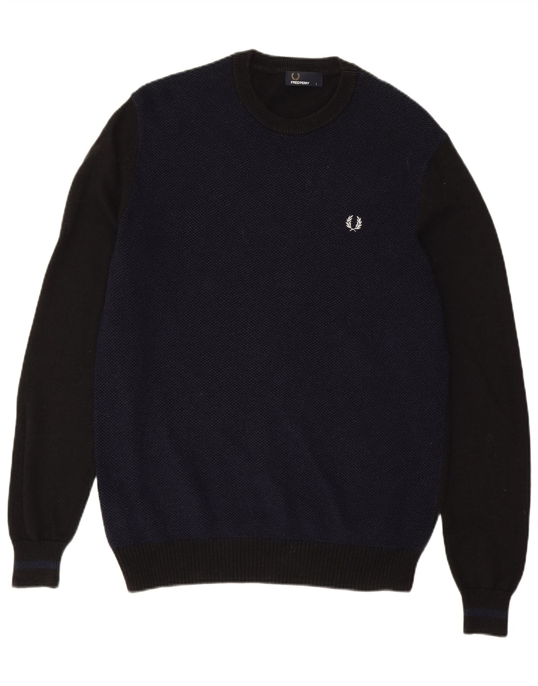 Fred Perry Herre Crew Neck Jumper Sweater Large Navy Blue Colourblock Uld