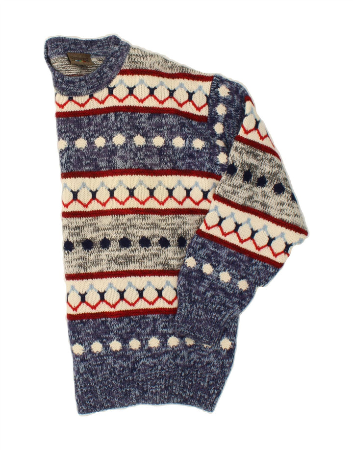SEVRES Herre sweater med rund hals IT 50 Medium Blue Fair Isle Wool