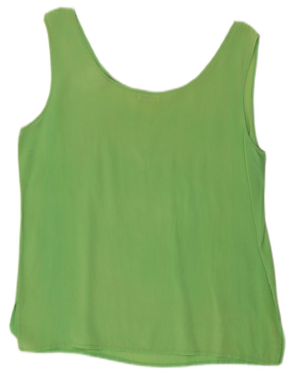 Vintage dame ærmeløs bluse Top UK 12 Medium Green Silke