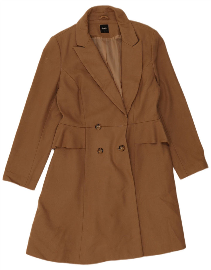Oasis Dame Dobbeltradet Frakke UK 16 Stor Beige Uld