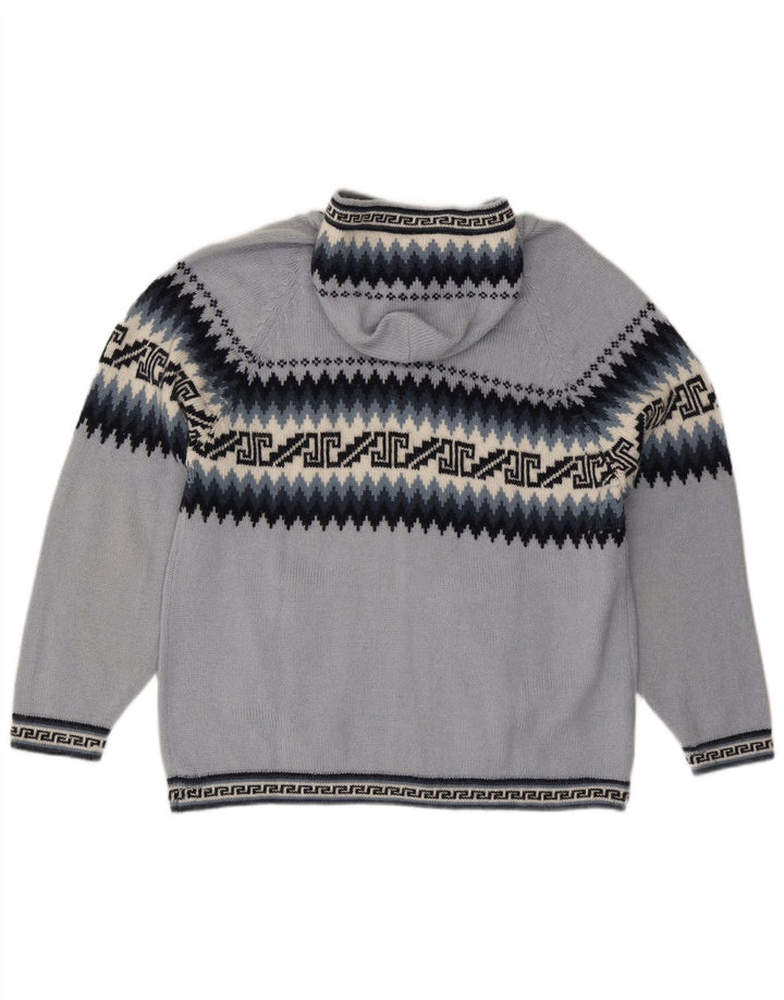 Dame hætte cardigan sweater UK 16 Large Blue Geometric