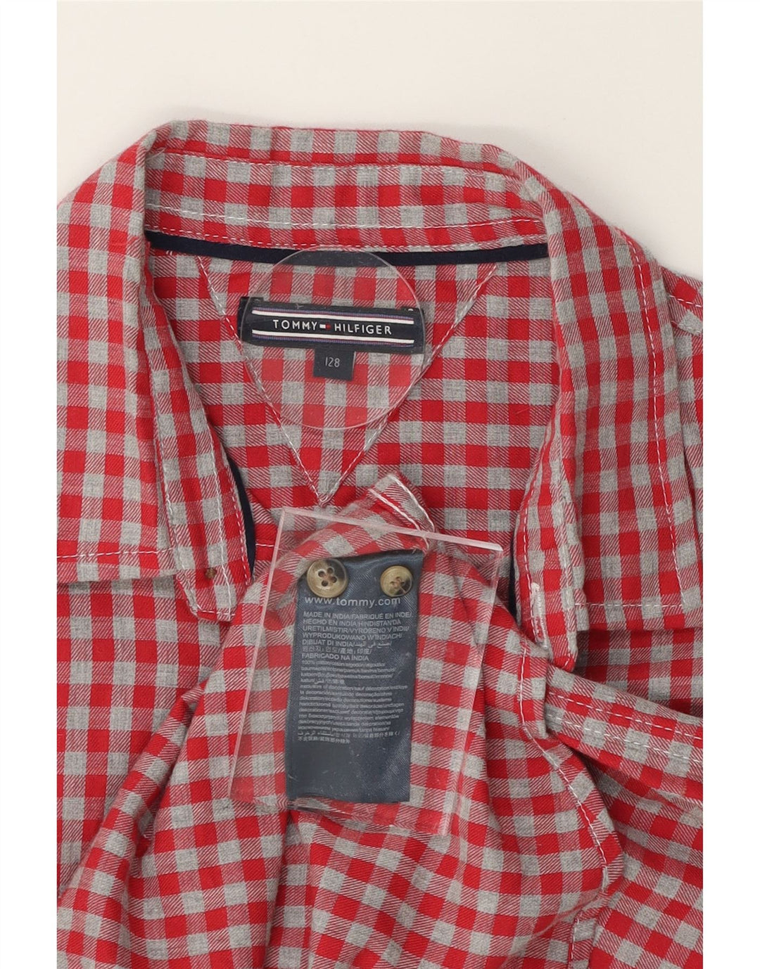 TOMMY HILFIGER Boys Flannel Shirt 6-7 Years Red Gingham Cotton Vintage Tommy Hilfiger and Second-Hand Tommy Hilfiger from Messina Hembry 