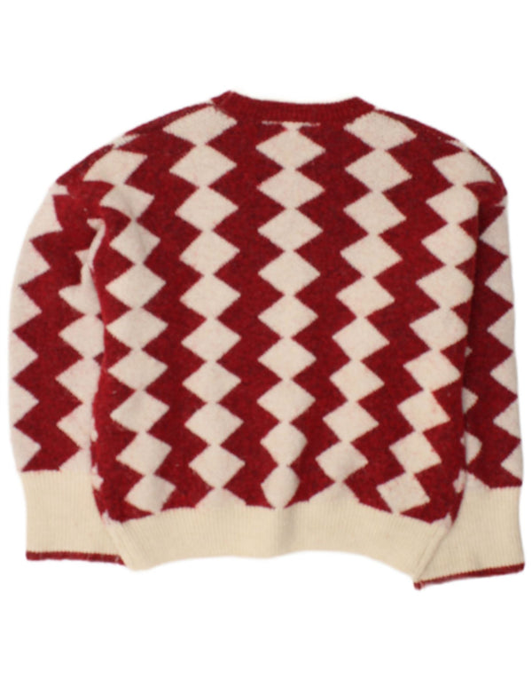 Oasis Womens Oversized Crew Neck Jumper Sweater UK 10 Small Red Geometric
