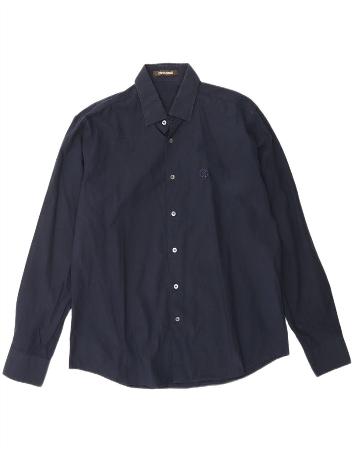 ROBERTO CAVALLI Mens Shirt Size 43 17 XL Navy Blue Vintage Roberto Cavalli and Second-Hand Roberto Cavalli from Messina Hembry 