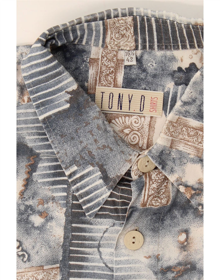 TONY. D Mens Abstract Pattern Short Sleeve Shirt Size 42 16 1/2 Large Blue Vintage Tony. D and Second-Hand Tony. D from Messina Hembry 