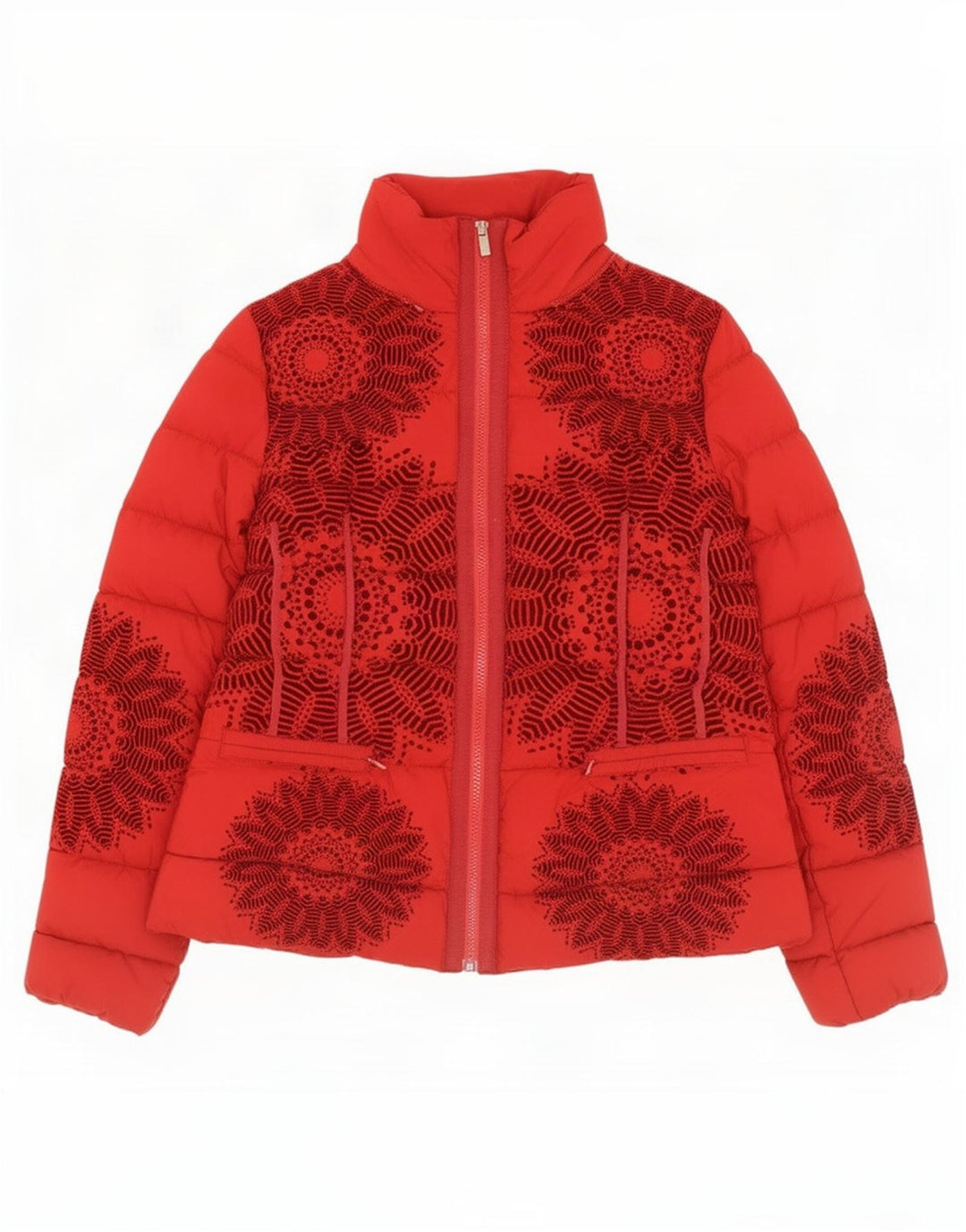 Desigual grafisk polstret jakke til kvinder EU 42 Stor rød geometrisk polyester