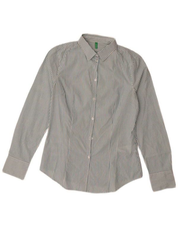 Benetton Dameskjorte UK 10 Small Blue Pinstripe Bomuld