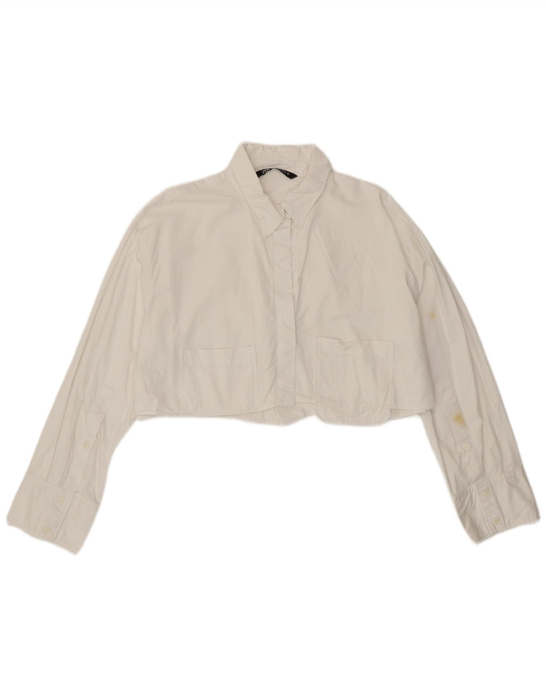 Zara Womens Crop Shirt Bluse UK 16 Large White Bomuld