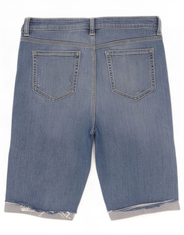 Marks & Spencer Kvinder Distressed Bermuda Shorts UK 12 Medium W30 Blue