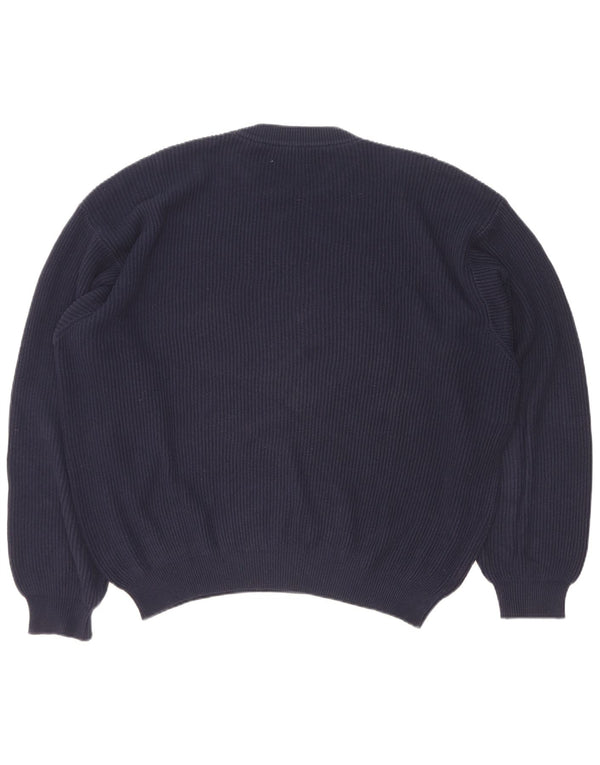 Benetton Mens Crew Neck Jumper Sweater Large Navy Blue Cotton