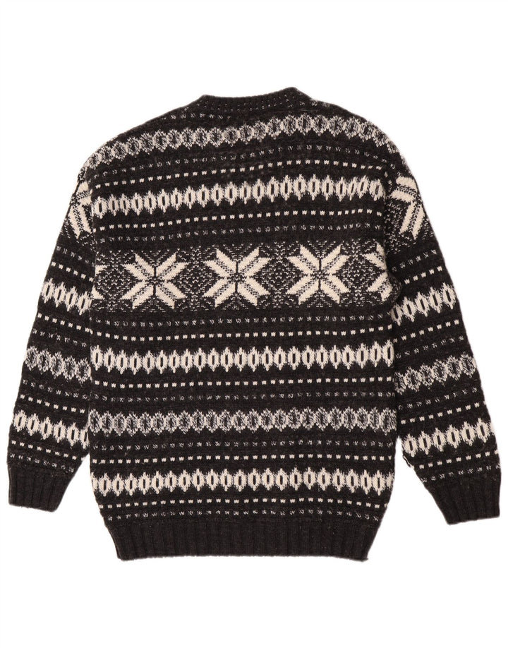 Vintage Herre Crew Neck trøje Sweater Large Black Fair Isle