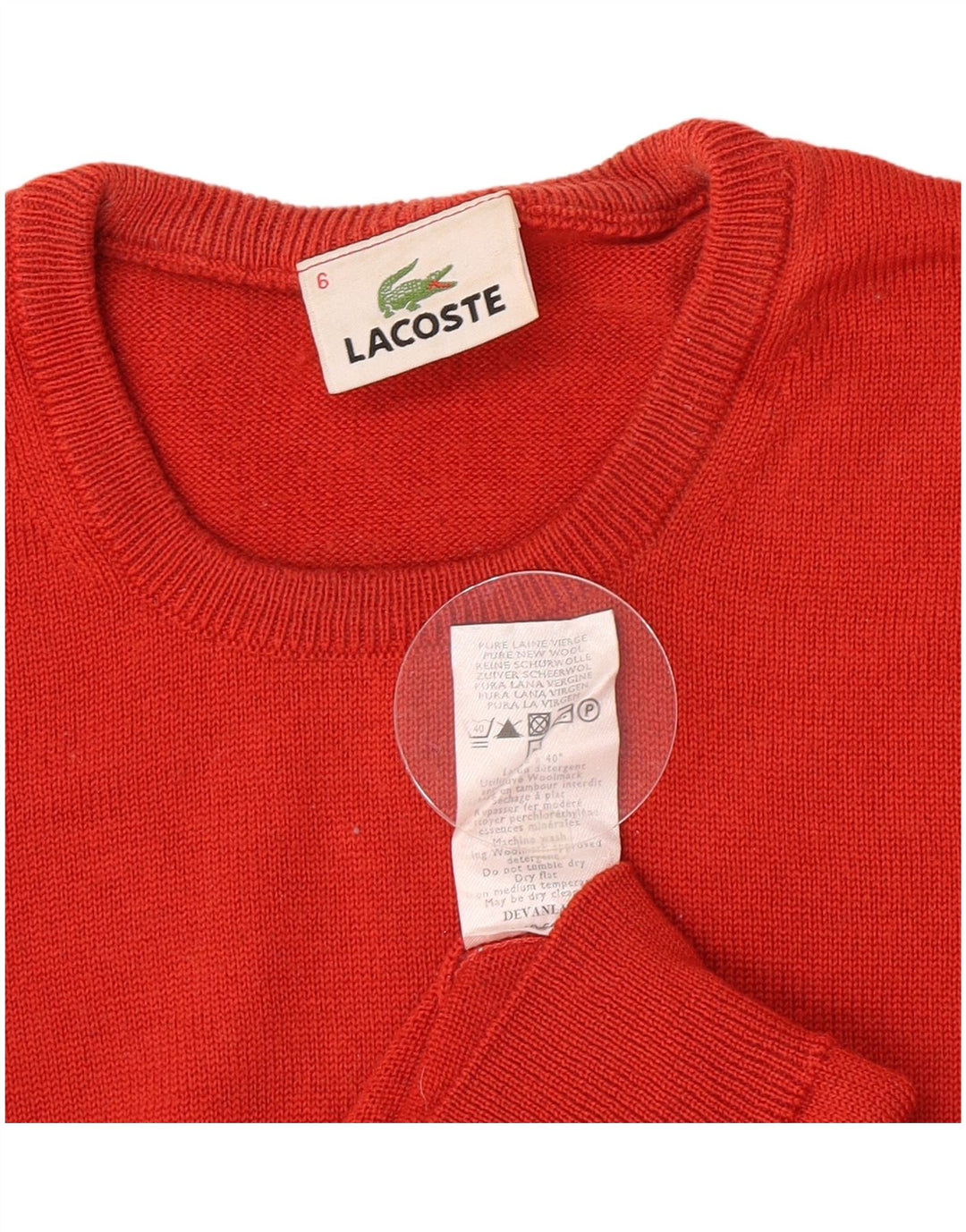 Lacoste Herre Crew Neck Jumper Sweater Størrelse 6 XL Rød Virgin Wool