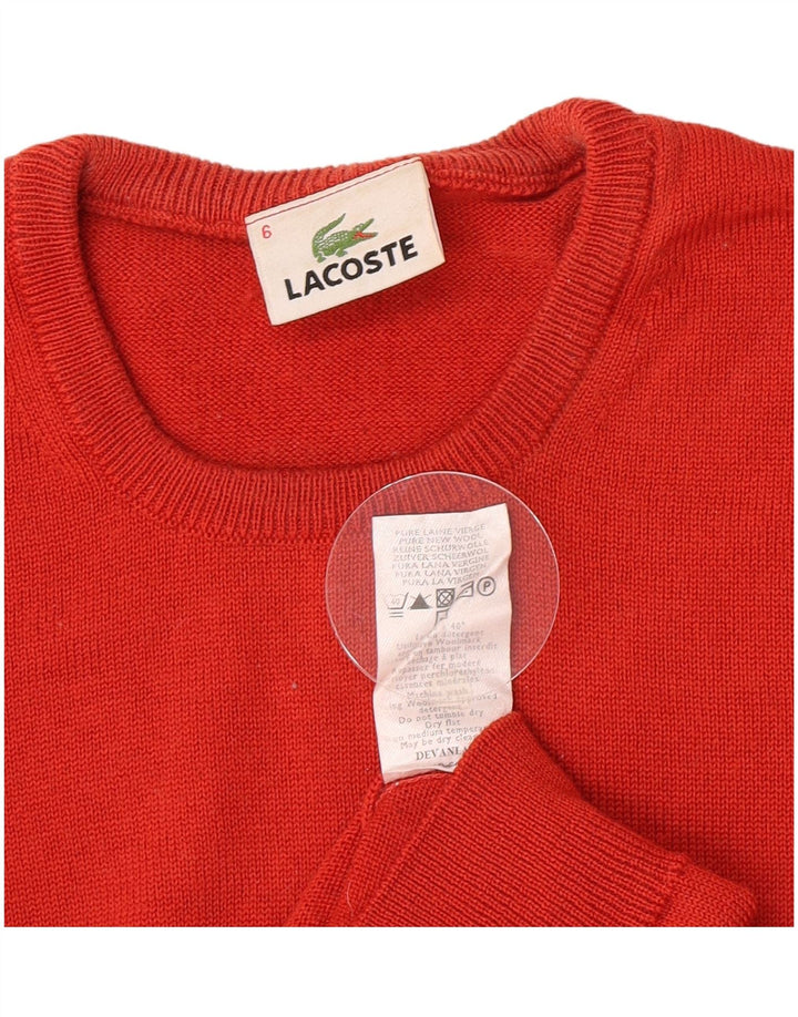 Lacoste Herre Crew Neck Jumper Sweater Størrelse 6 XL Rød Virgin Wool