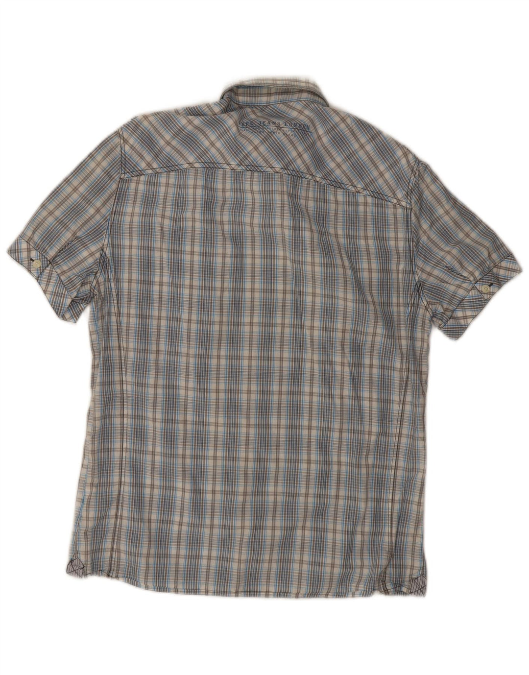 PEPE Jeans Herre Slim Fit Kortærmet skjorte Medium Blue Ternet Bomuld
