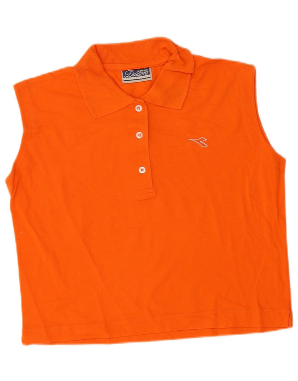 Diadora Womens Crop Sleeveless Polo Shirt UK 14 Medium Orange Cotton