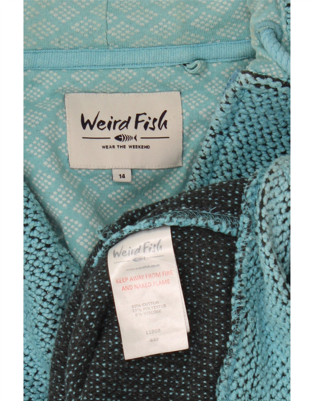 Weird Fish Dame Hættetrøje Sweater UK 14 Stor turkis bomuld