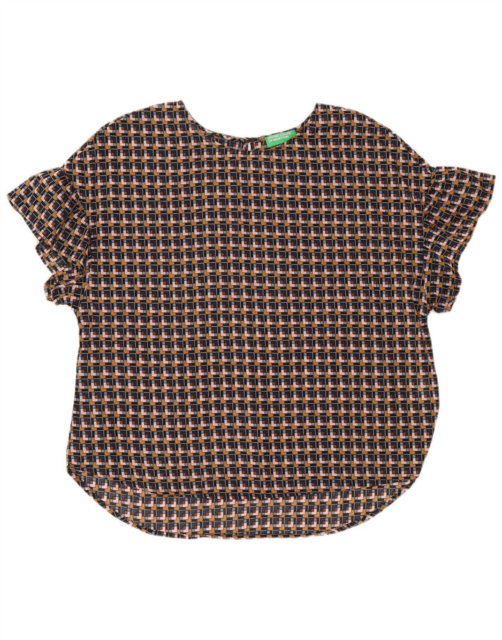 Benetton Damebluse Top UK 14 Medium Flerfarvet Geometrisk Bomuld