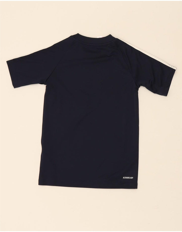 ADIDAS Boys Aeroready T-Shirt Top 7-8 Years Navy Blue Polyester