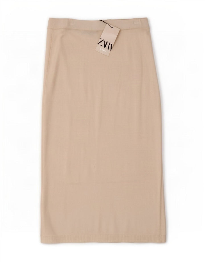 Zara Dame Strik Midi Nederdel Medium W28 Hvid Viscose