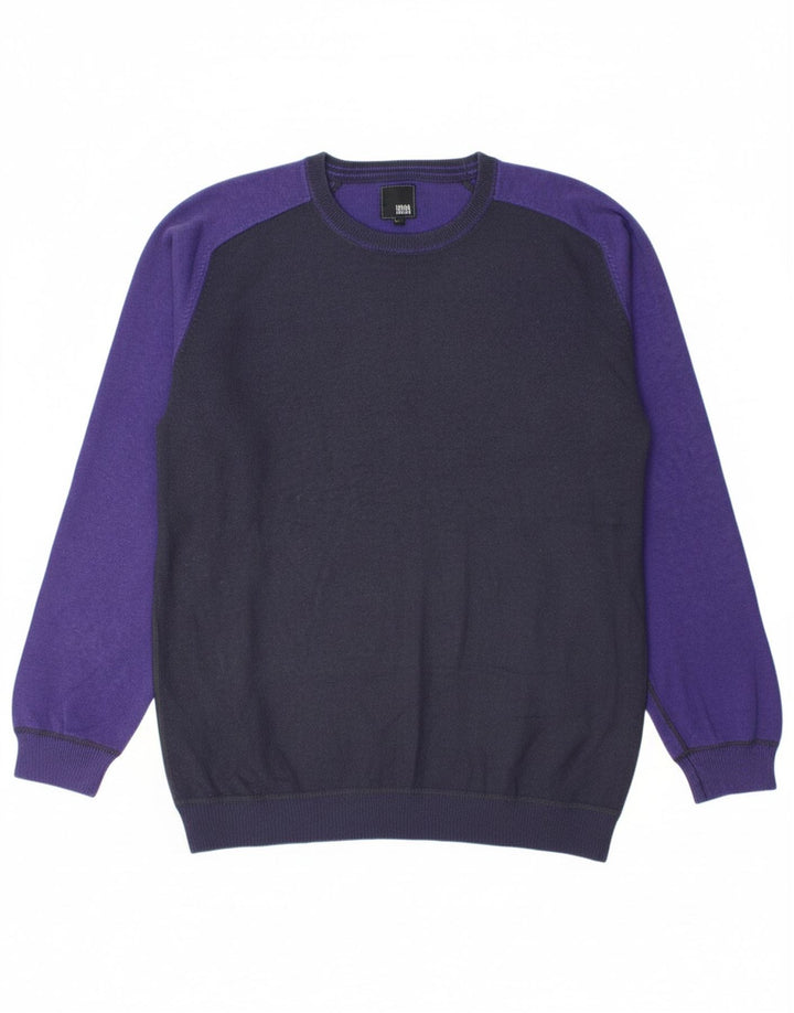 JACK & JONES Mens Crew Neck Jumper Sweater Large Navy Blue Colourblock
