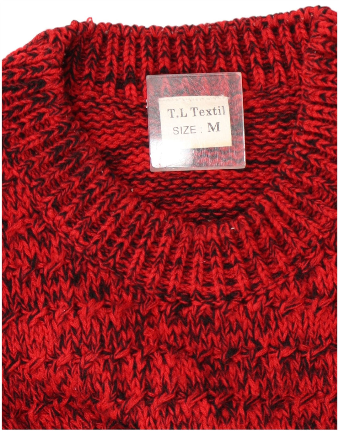 Vintage Dame grafisk rund hals sweater UK 14 Medium Rød Flecked