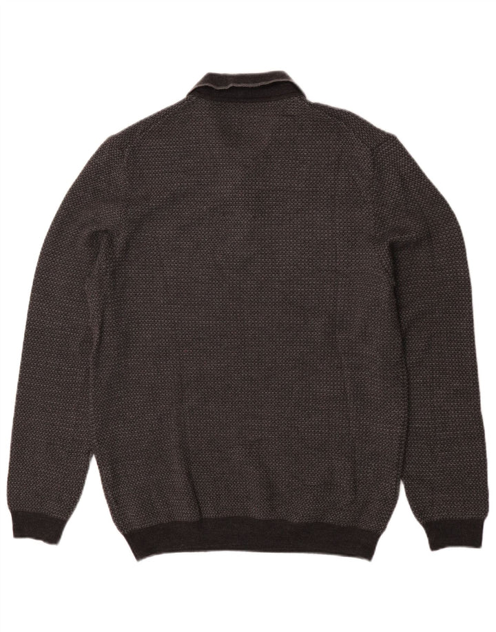 Zara Herre Polo Neck Jumper Sweater Stor Grå Akryl